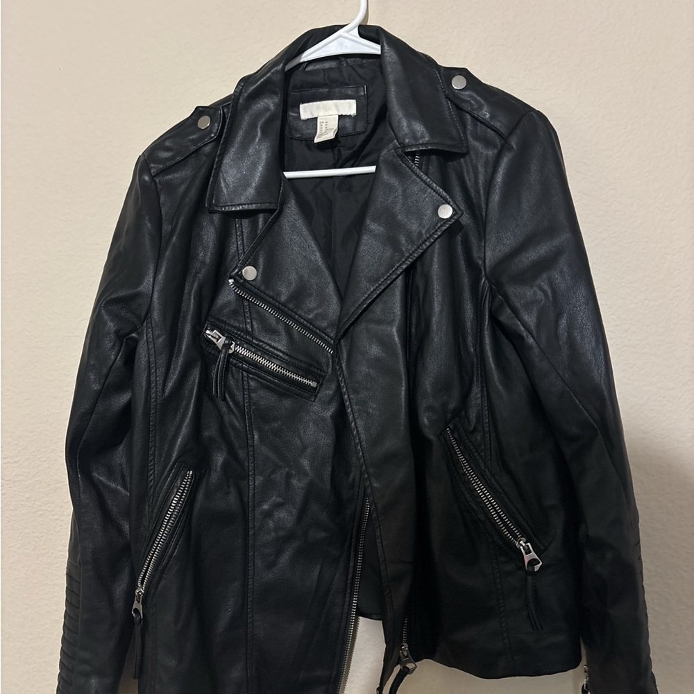 Classic Black Faux Leather Biker Jacket